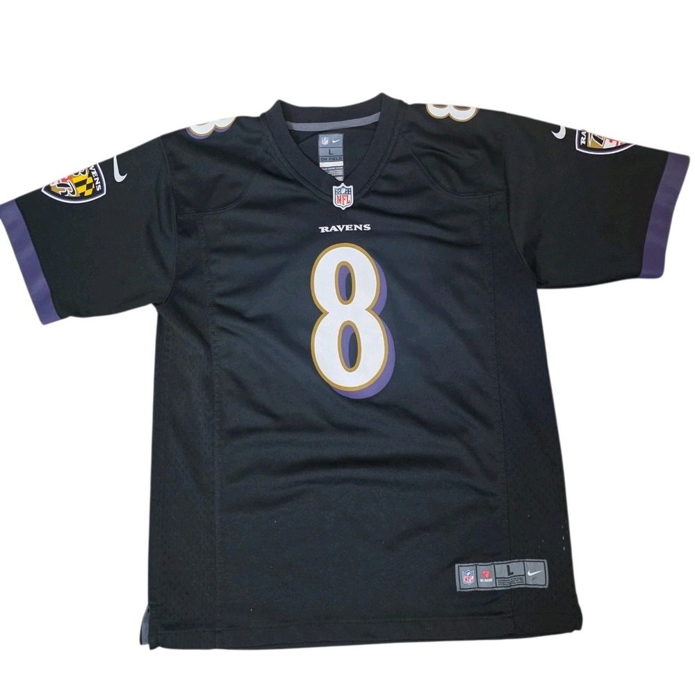 Nike Lamar Jackson #8 Baltimore Ravens Boys L 14/16 Black NFL Football Jersey